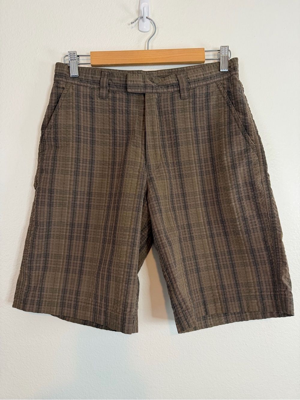 Patagonia Brown Plaid Seersucker Shorts Organic Cotton Men’s Size 28 Pockets